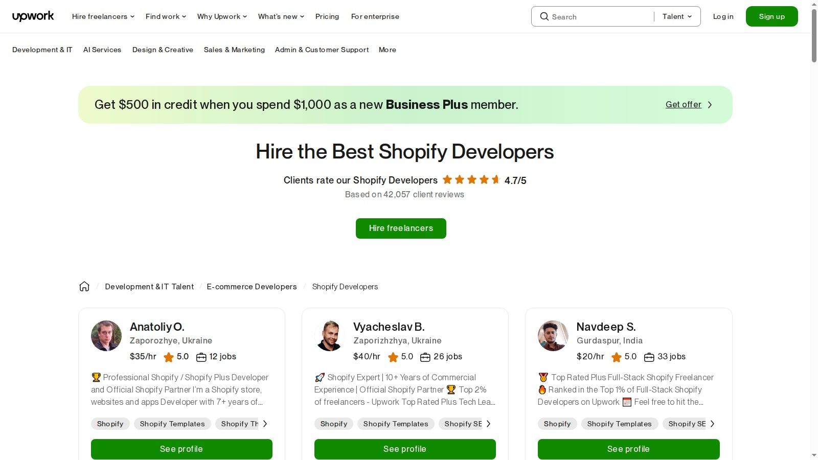 Upwork — Shopify Design/Development